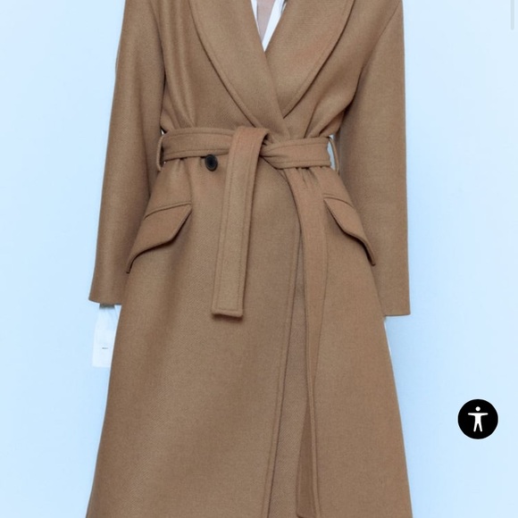 NWOT ZARA Wool blend Belted Camel Wrap Coat Bloggers Favorite - Picture 8 of 12